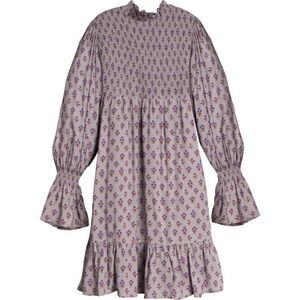 Maison Me Angela Smocked Dress Size Small Grey Lavender Ditsy Floral Cottagecore